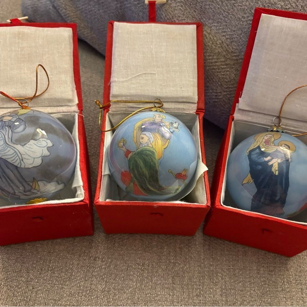 Vintage Holiday Blown glass Hand Painted Christmas Ornaments Set -
